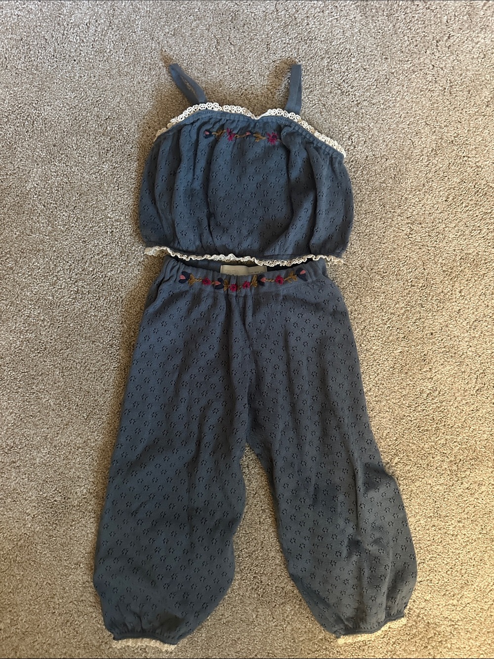 Zara Crochet Blue Embroidered Set NWOT